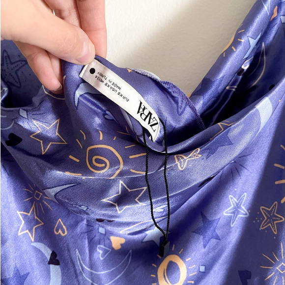Zara Satin Effect Print Celestial Moon Dress XS New w/o Tags - Picture 4 of 4
